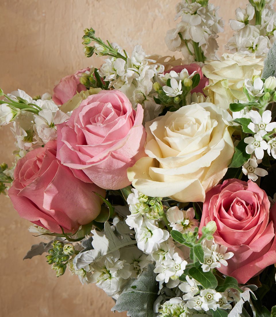 Ivory and pink rose arrangement from Flowers by Basketeer. Premium flowers Bangkok for same-day flower delivery in Thailand.
