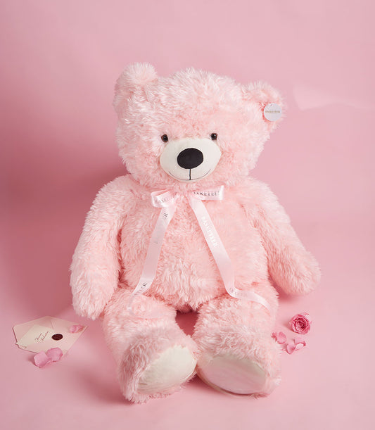 Giant pink teddy bear 120cm with ribbon, Valentine romantic gift hamper with roses and love note