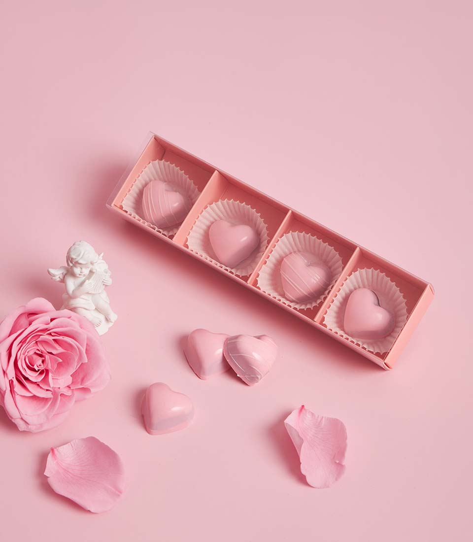 Nine premium pink roses with Charlotte raspberry passion heart bonbons, Valentine's Day gift set