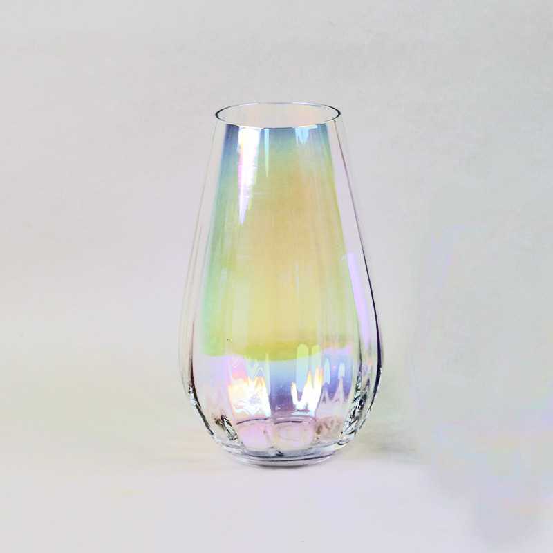 Medium iridescent glass vase with pearlescent aurora finish for fresh flowers