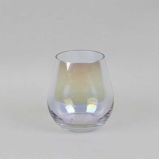 Iridescent glass vase with pearlescent finish in gold, green, and blue tones