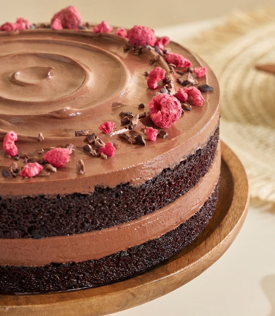 Vegan Chocolate Fudge Raspberry Cake