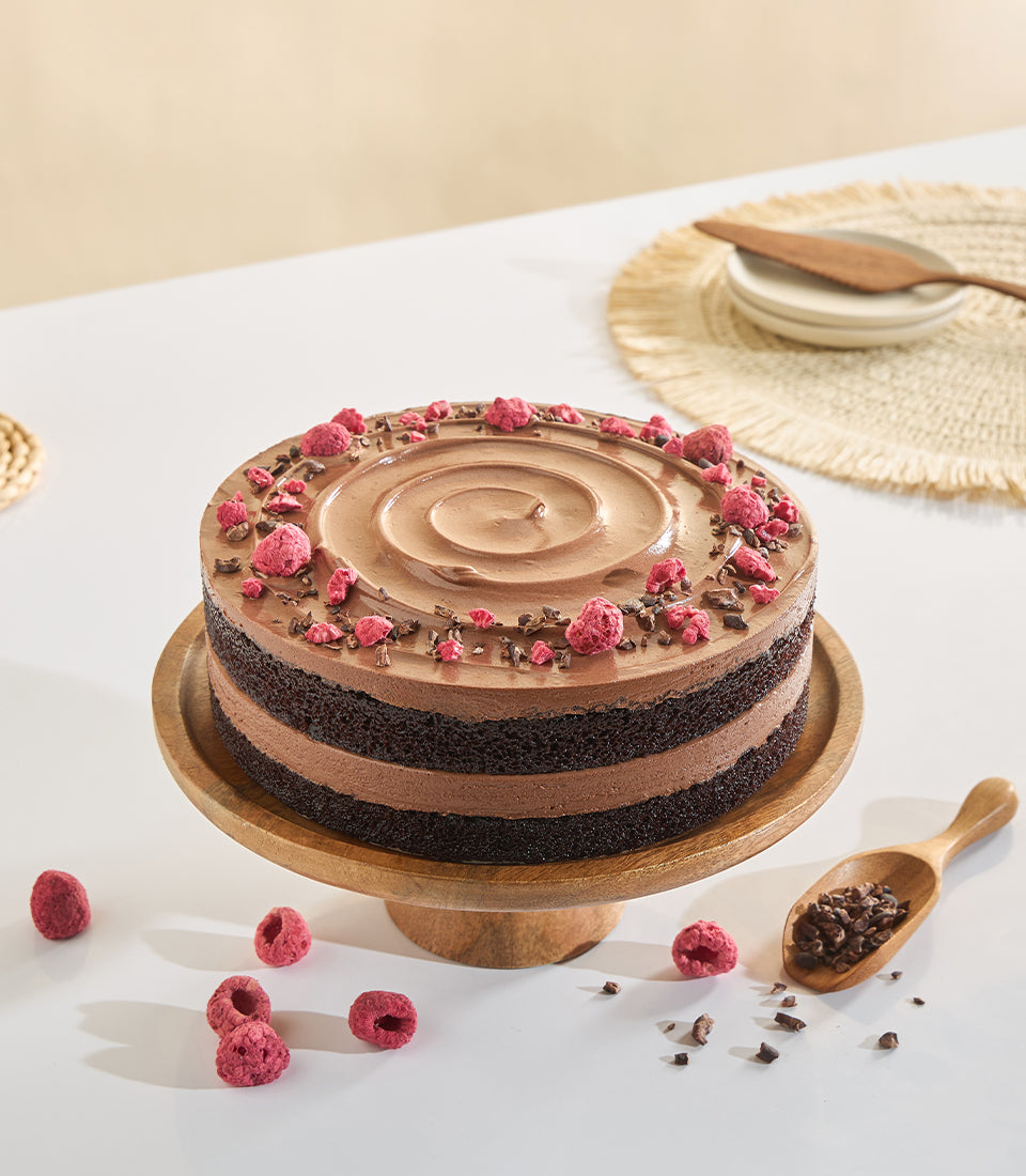 Vegan Chocolate Fudge Raspberry Cake
