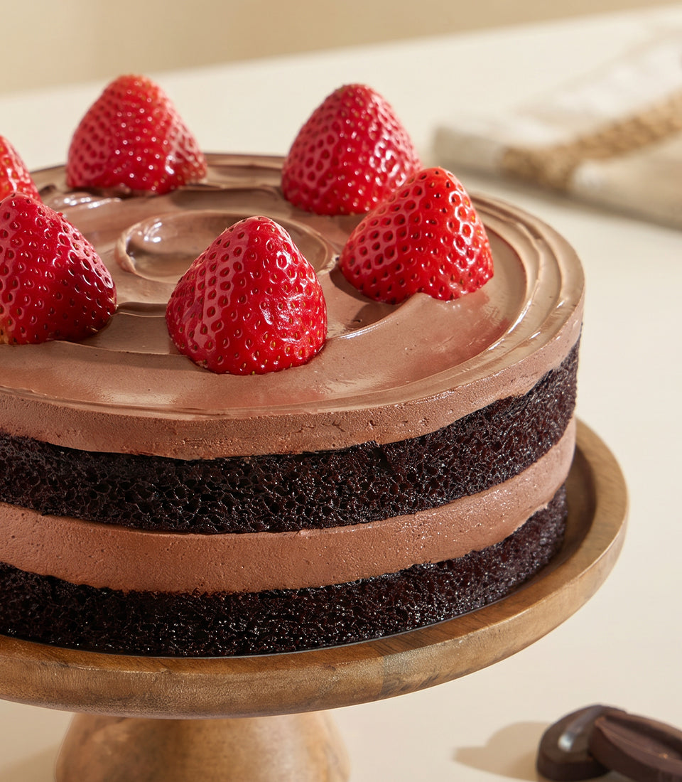 Vegan Chocolate Fudge Strawberry Cake