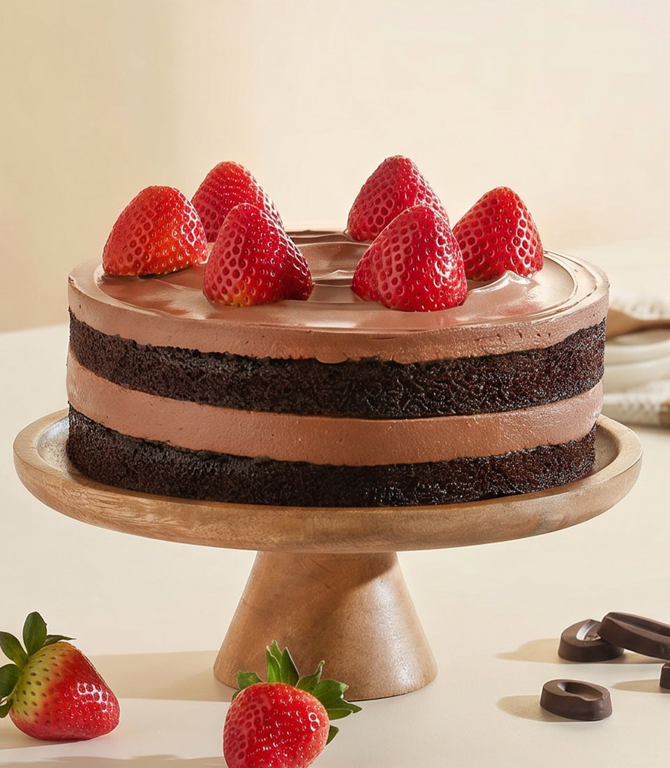 Vegan Chocolate Fudge Strawberry Cake