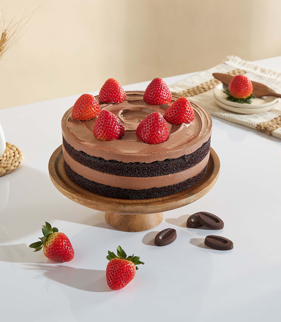 Vegan Chocolate Fudge Strawberry Cake