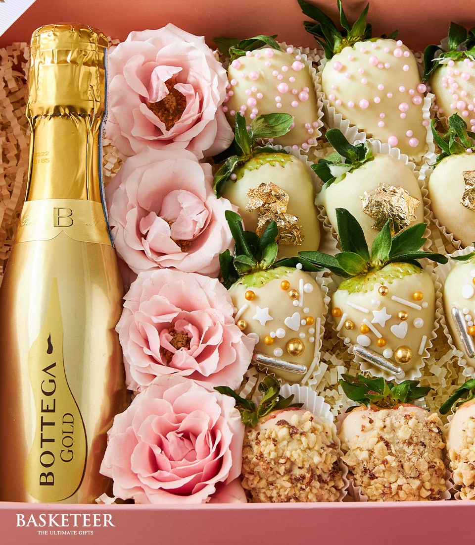 Bottega Gold & White Chocolate Strawberry Deluxe Gift Box
