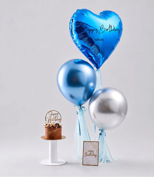 Dark Chocolate Cake & Blue Heart Balloons Combo