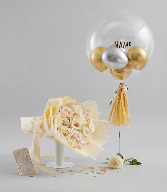 White Flowers Gold Balloon Combo