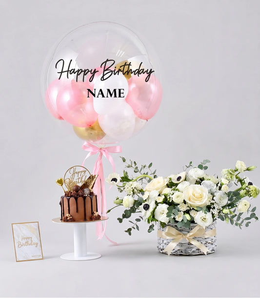 Chocolate Cake & White Flower Basket Combo
