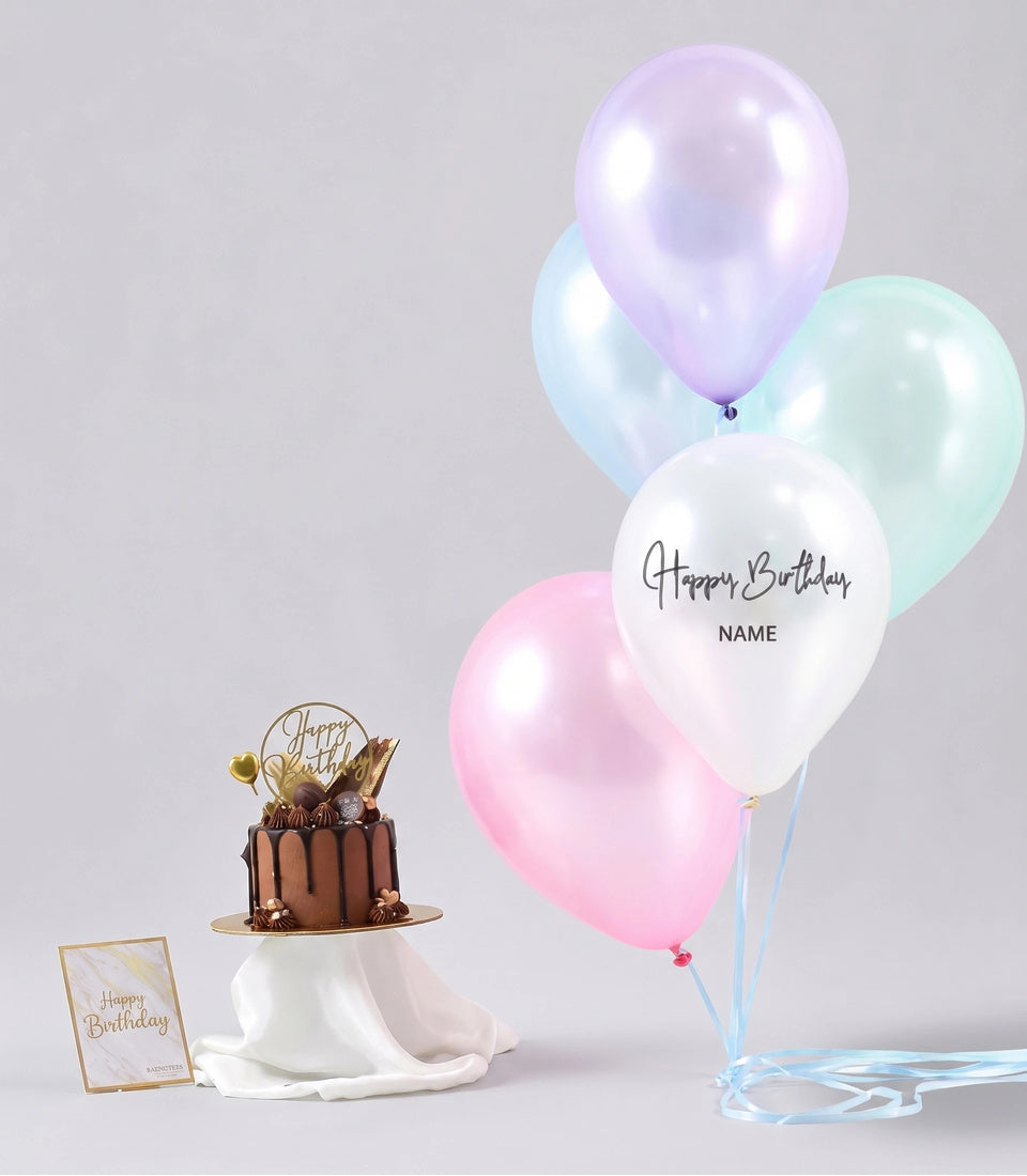 Pastel Balloons & Chocolate Cake Combo Gift Set