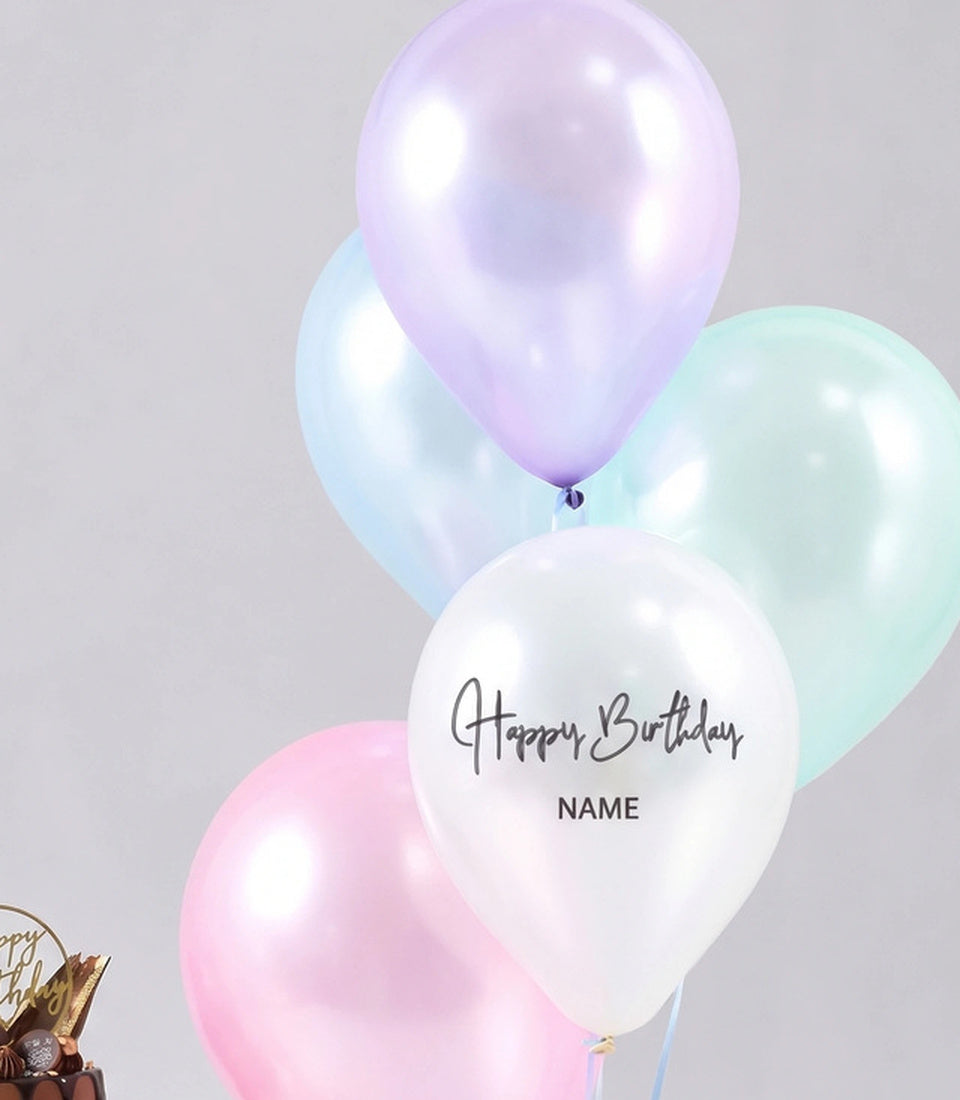 Pastel Balloons & Chocolate Cake Combo Gift Set