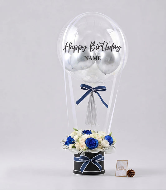 White Blue Roses Balloon Box