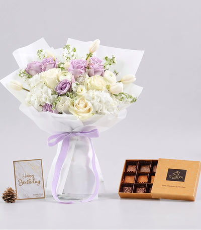 Pastel Bouquet & Godiva Chocolate Gift Set