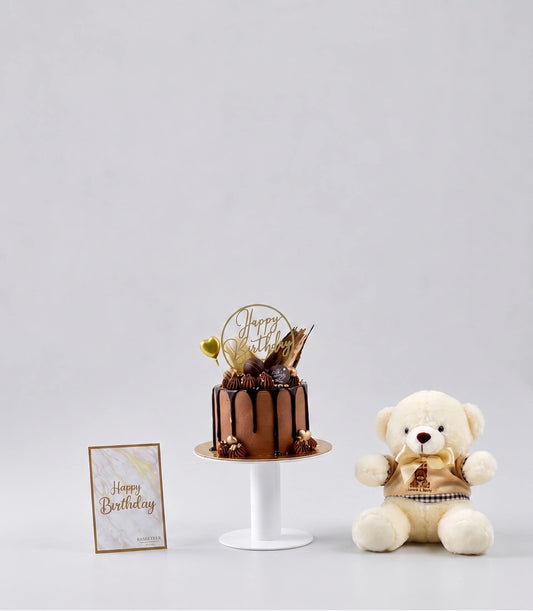 Basketeer's premium birthday gift set featuring a decadent chocolate drip