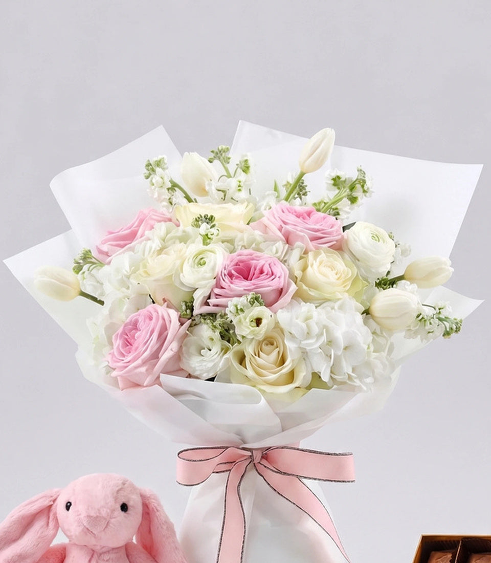 Chocolate Doll & Pink-white Flower Combo