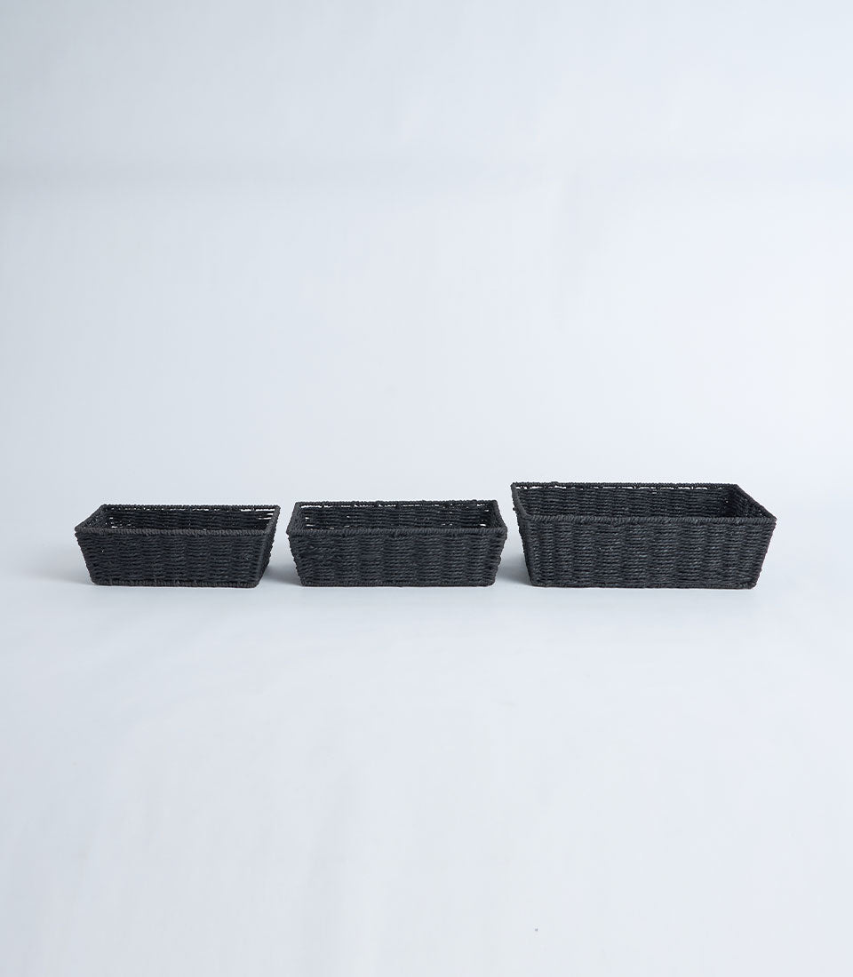 Dark woven wicker basket set in three sizes for premium gift displays