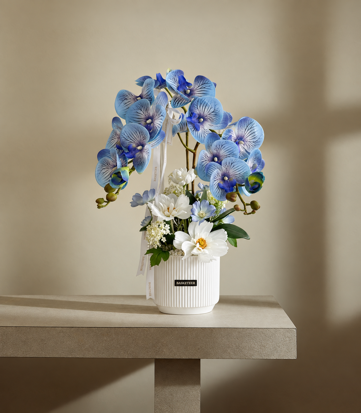 Sky Blue Phalaenopsis Artificial Flower Vase