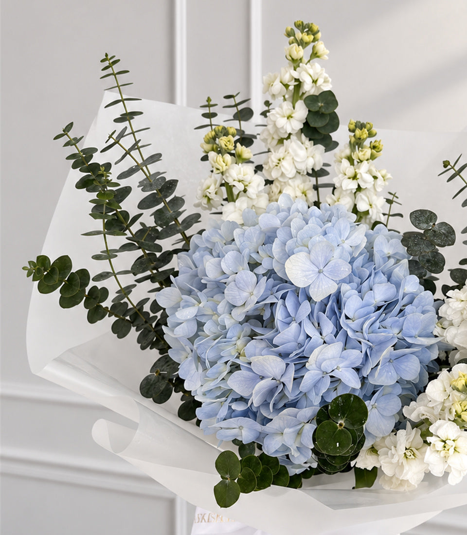 Hydrangea & White Stock Bouquet