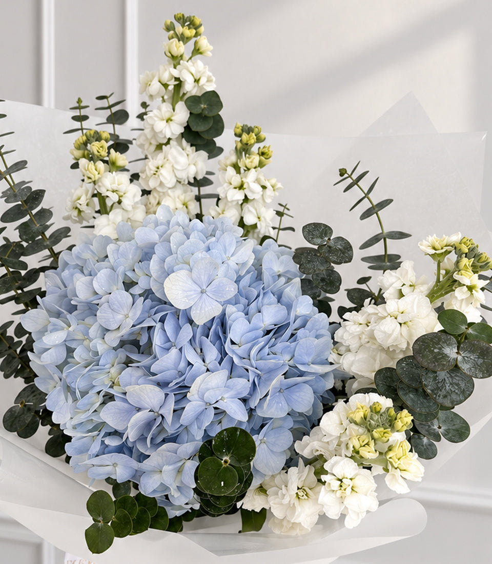 Hydrangea & White Stock Bouquet
