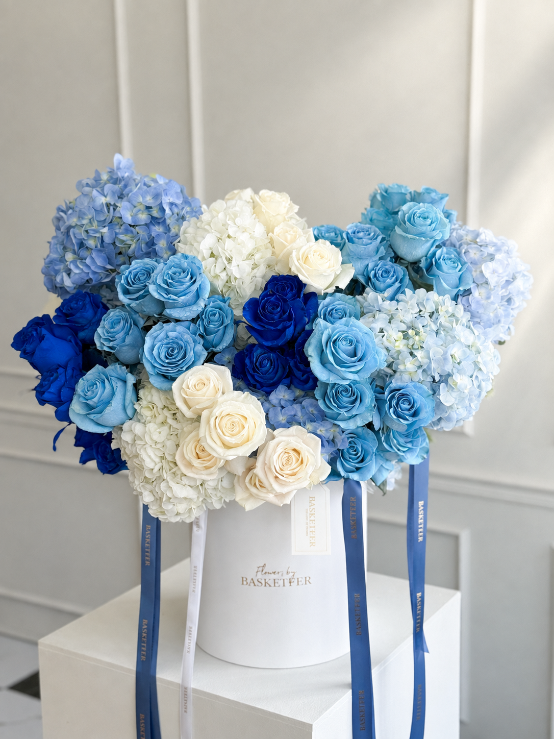 Ocean Blue Rose & Hydrangea Leather Flower Box