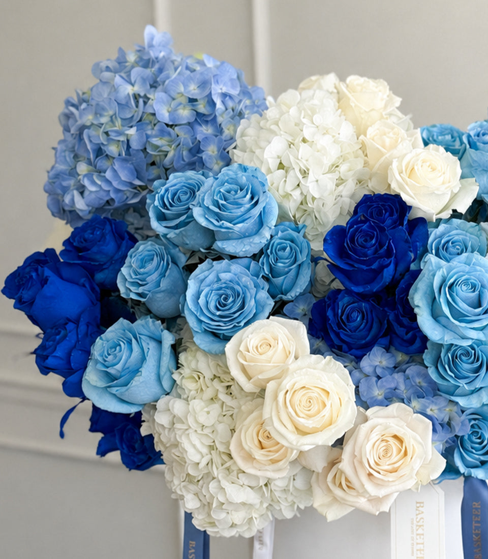 Ocean Blue Rose & Hydrangea Leather Flower Box