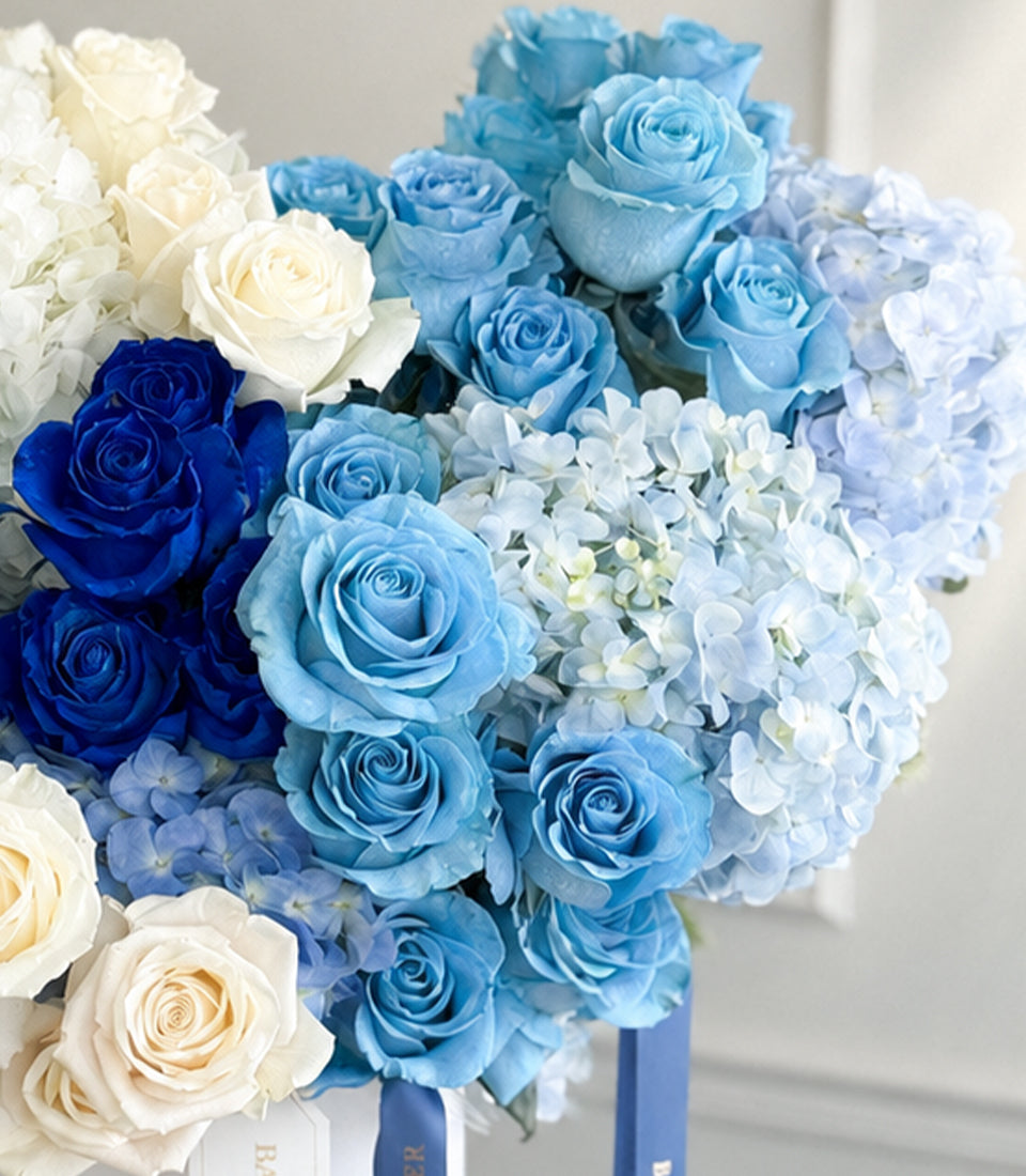 Ocean Blue Rose & Hydrangea Leather Flower Box
