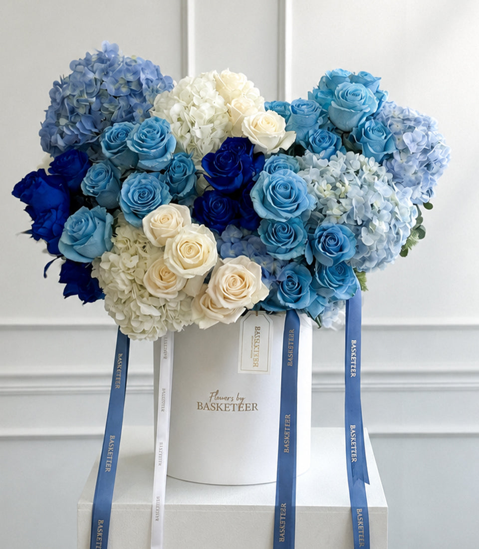 Ocean Blue Rose & Hydrangea Leather Flower Box