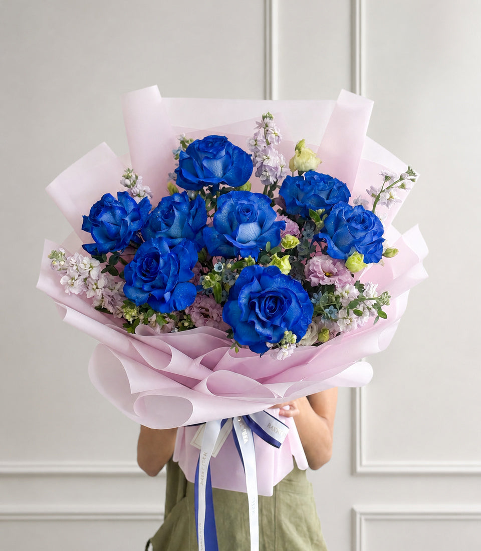 Royal Blue Rose & Pastel Garden Bouquet