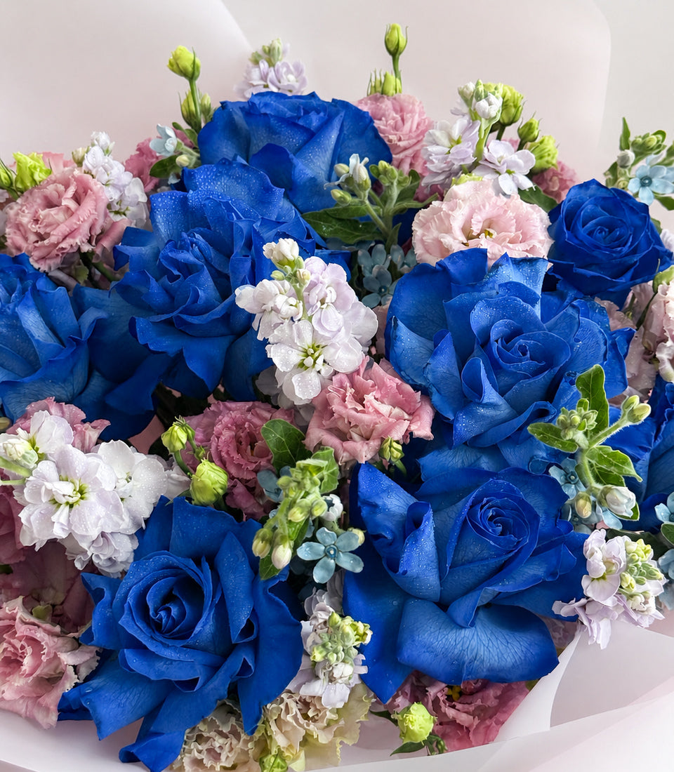 Royal Blue Rose & Pastel Garden Bouquet