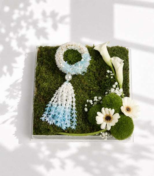 Basketeer luxury gift box with a serene beaded jasmine garland,