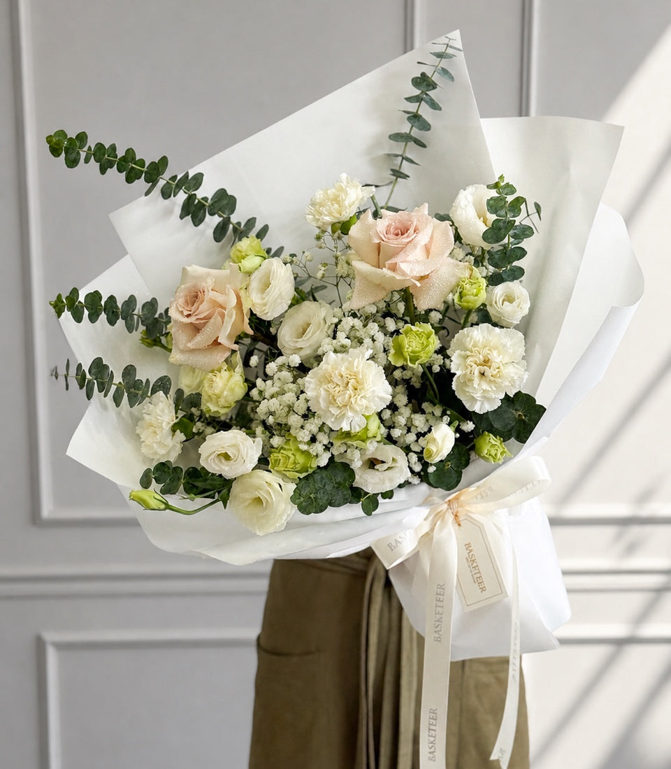 Ivory Quicksand Rose & Lisianthus Bouquet