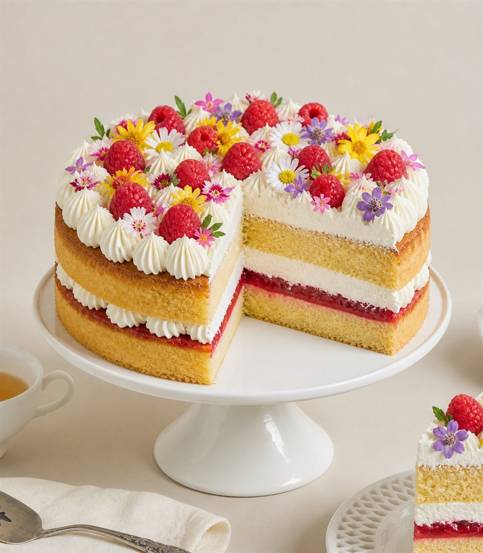Charlotte Bakery's artisan round sponge cake with fluffy buttercream, sweet