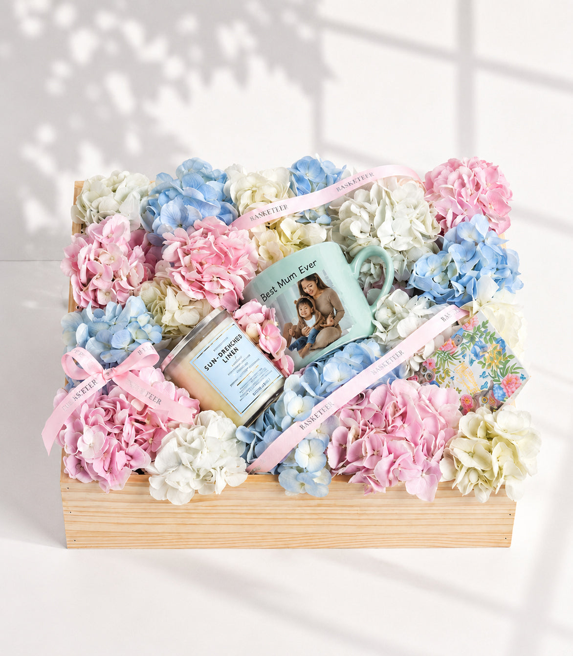 Basketeer luxury gift hamper with a personalized "Best Mum Ever" mug,