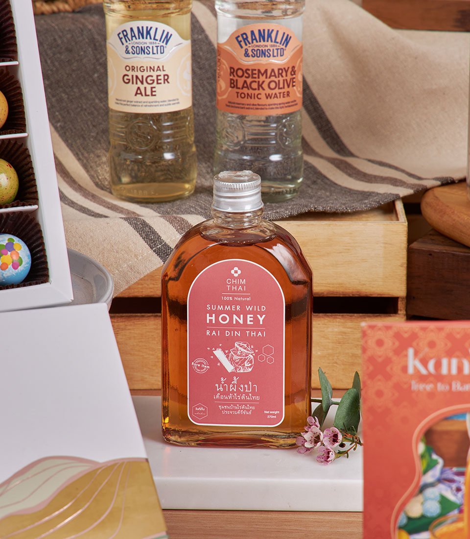 London & Thai tea hamper with summer honey, artisan tonics and luxury chocolates for New Year gifting