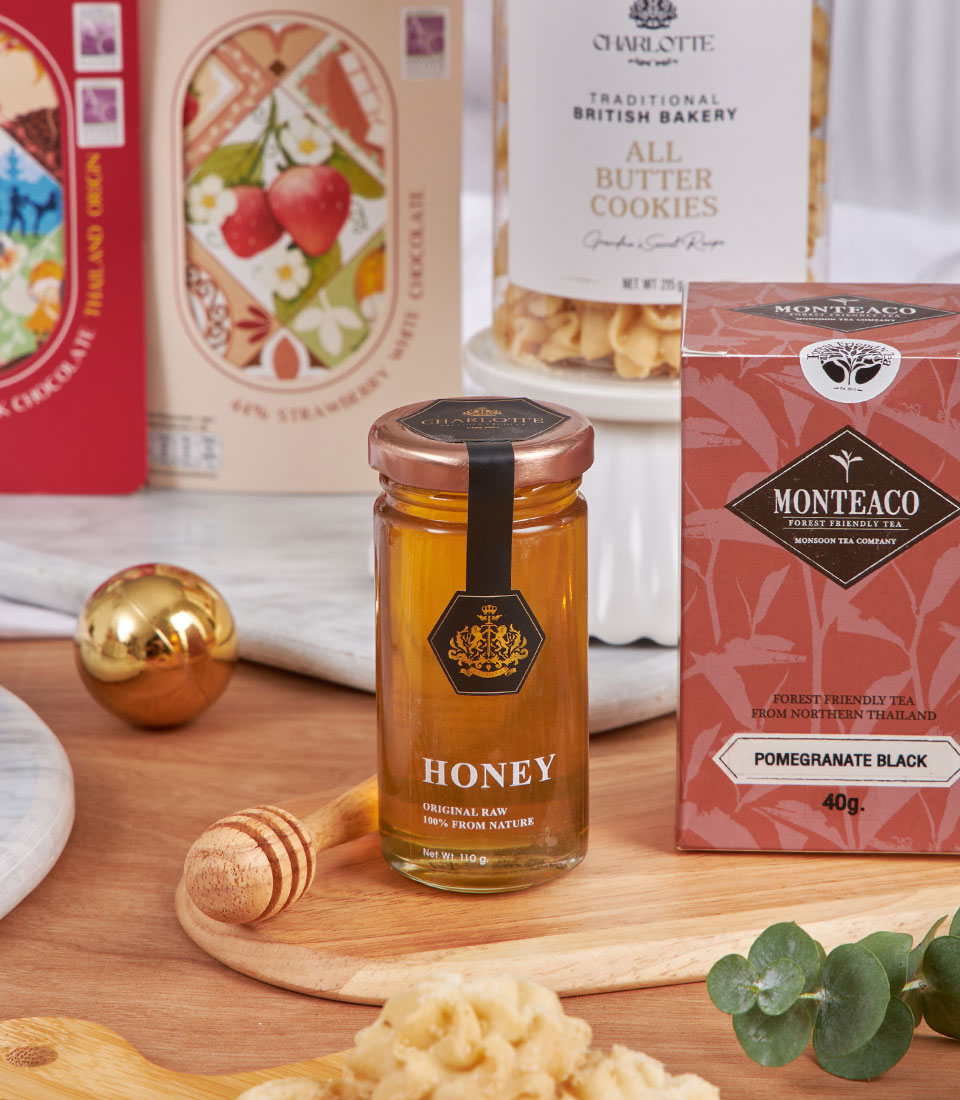 Pink guava and chocolate gourmet tea hamper with honey, artisan cookies, and premium gifts for New Year