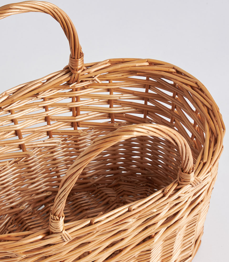 Handwoven natural willow basket with double handles for gifting and storage