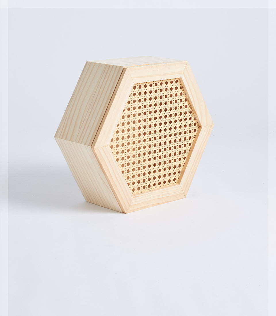 Hexagon Wood and Wicker Gift Box with Lid