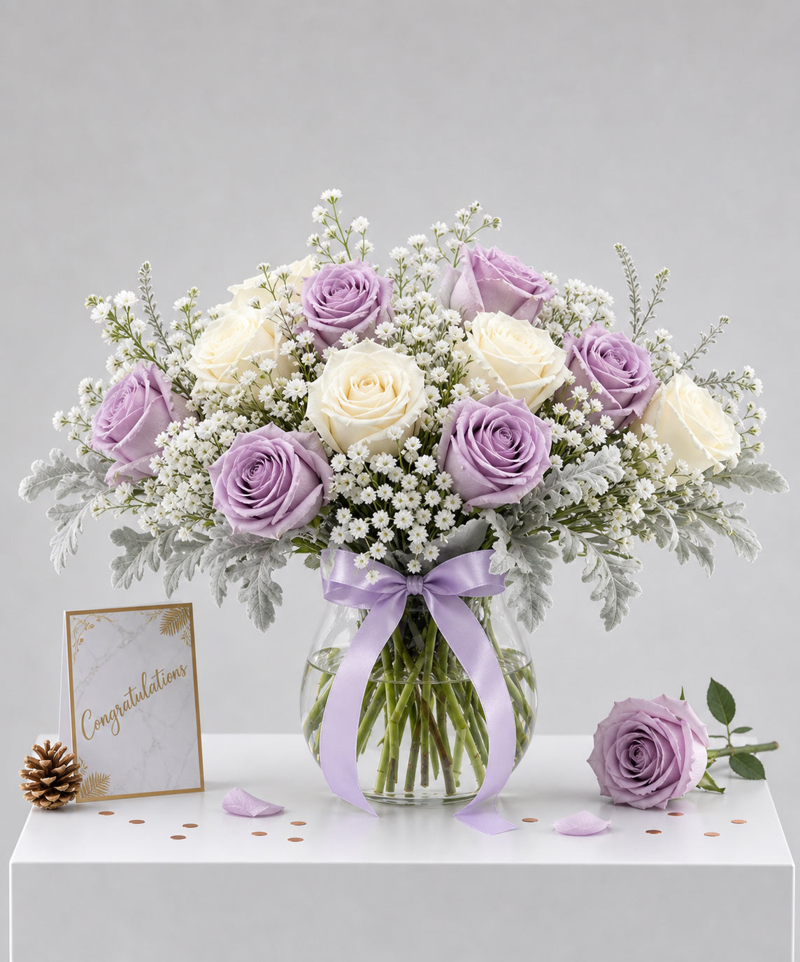 Elegant vase arrangement from Flowers by Basketeer featuring fresh lavender and creamy white