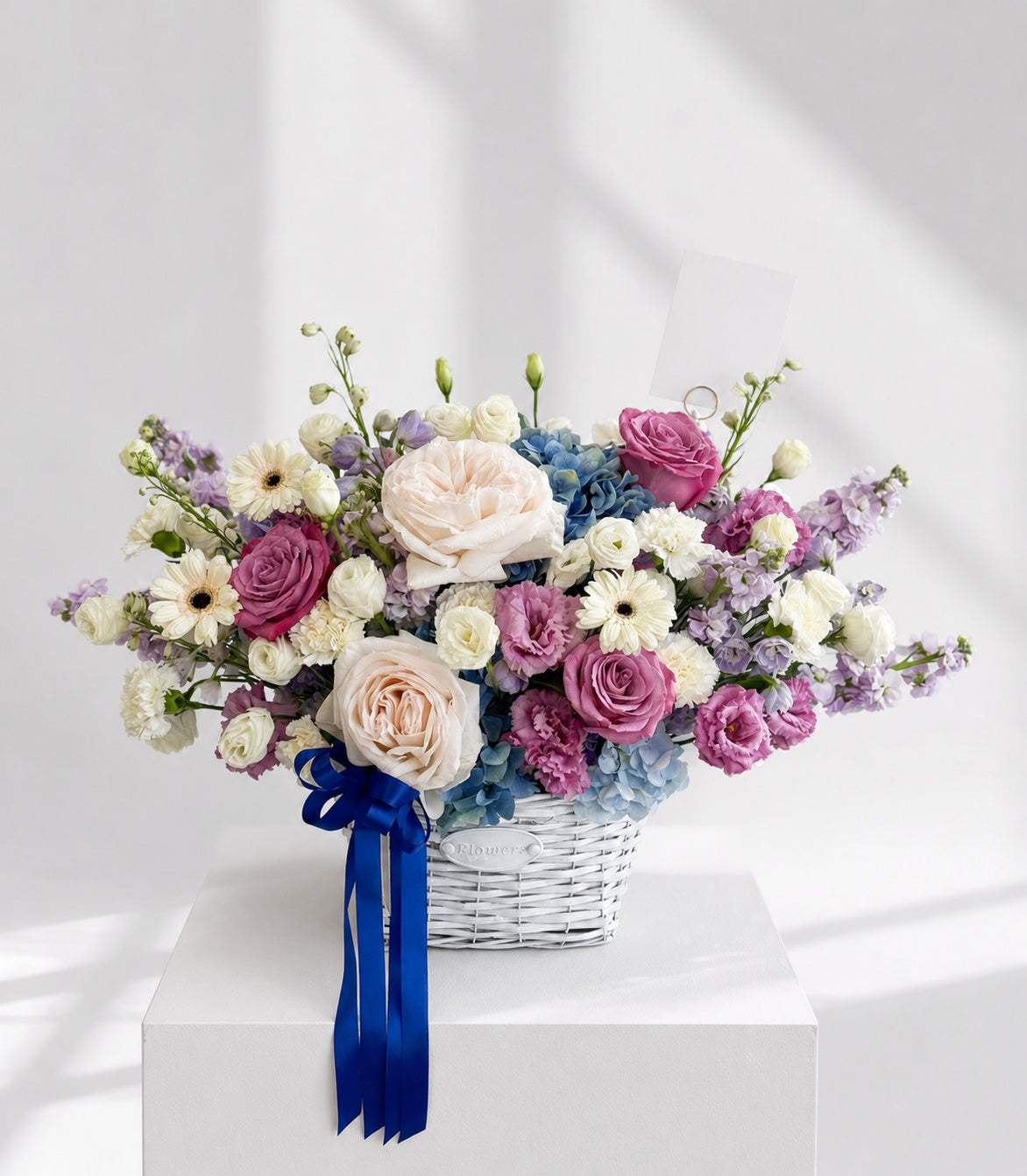 Pastel Rose & Hydrangea Flower Basket