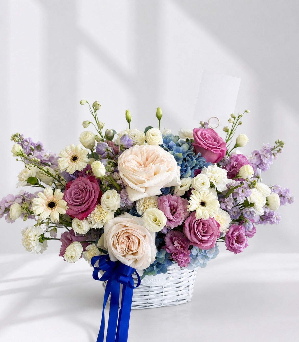 Pastel Rose & Hydrangea Flower Basket