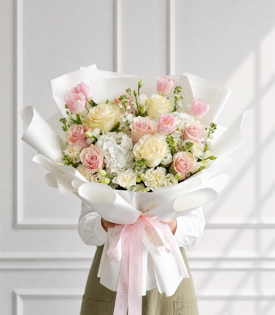 Pink & White Mondial Rose, Tulip & Hydrangea Bouquet