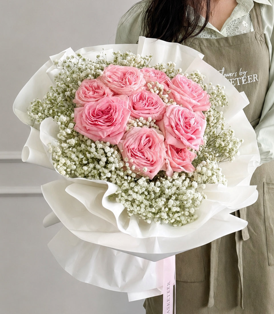 Pink O'Hara Rose & Baby's Breath Bouquet