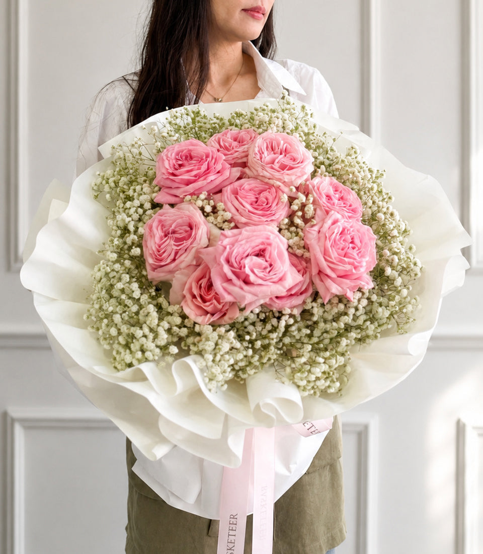 Pink O'Hara Rose & Baby's Breath Bouquet
