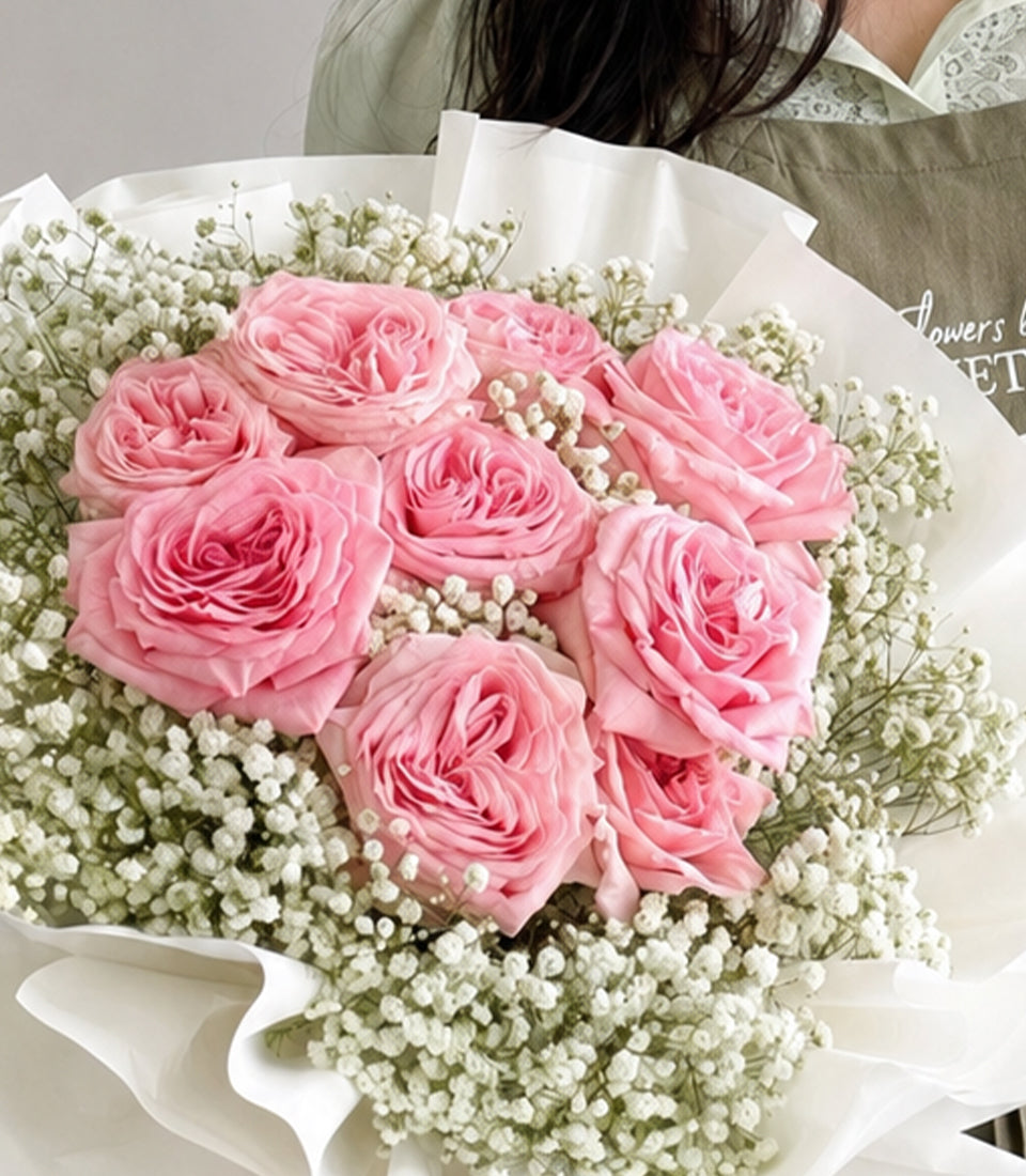 Pink O'Hara Rose & Baby's Breath Bouquet