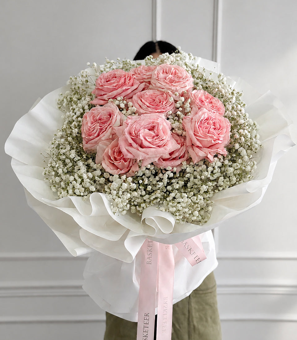 Pink O'Hara Rose & Baby's Breath Bouquet