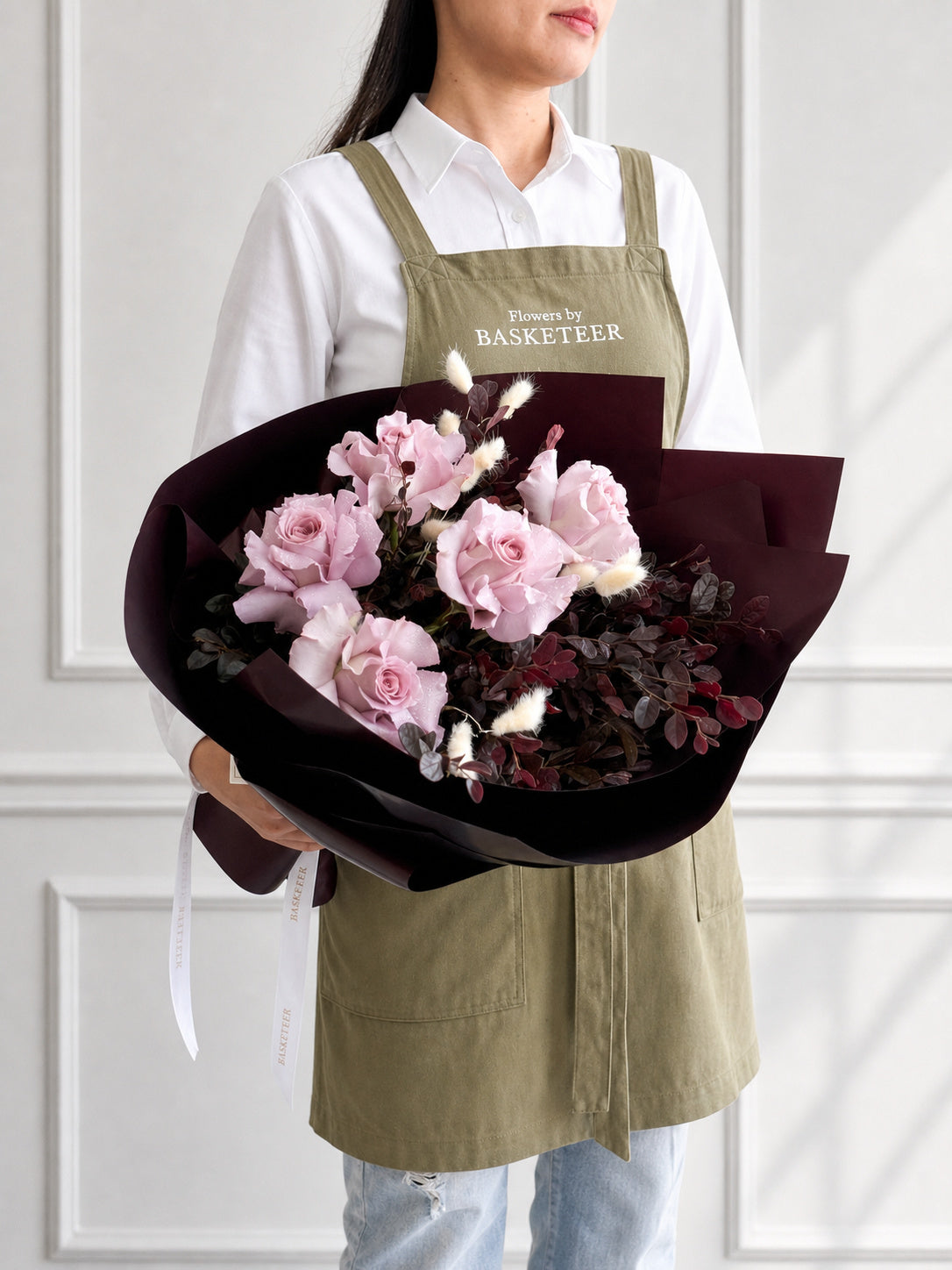 Lavender Fair Lady Rose & Burgundy Eucalyptus Bouquet
