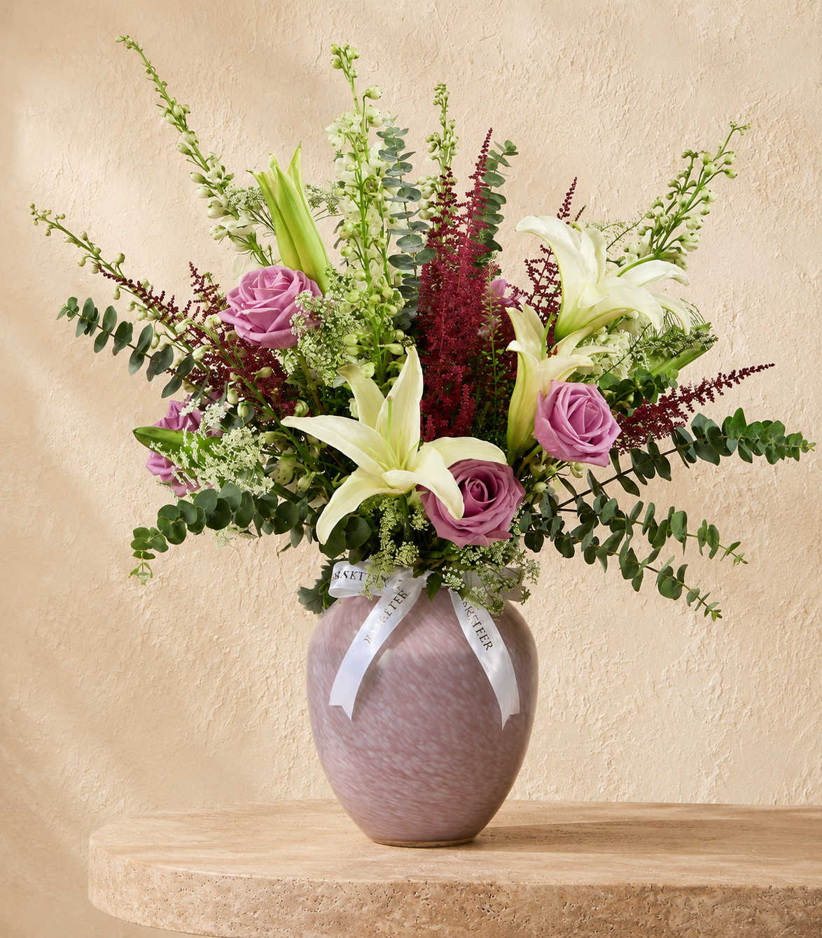 Cool Water Roses & White Lilies Vase