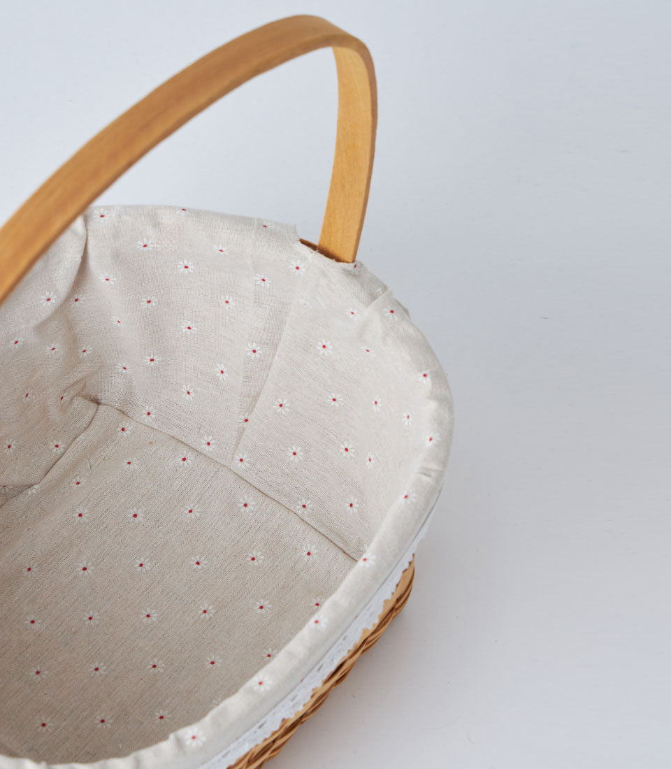 Basketeer's charming handwoven wicker gift basket with a sturdy wooden