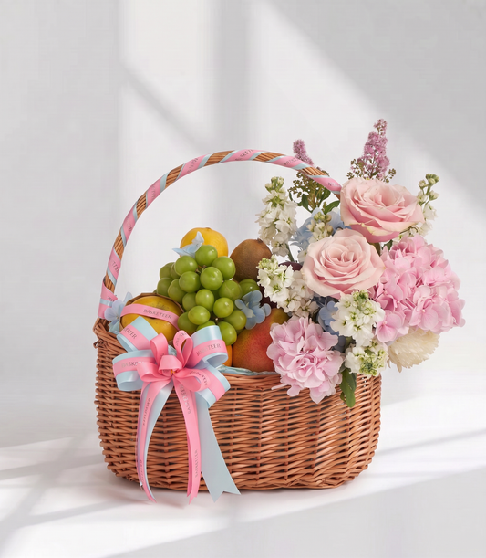 Abundant Orchard Fruit & Flower Basket for Mum